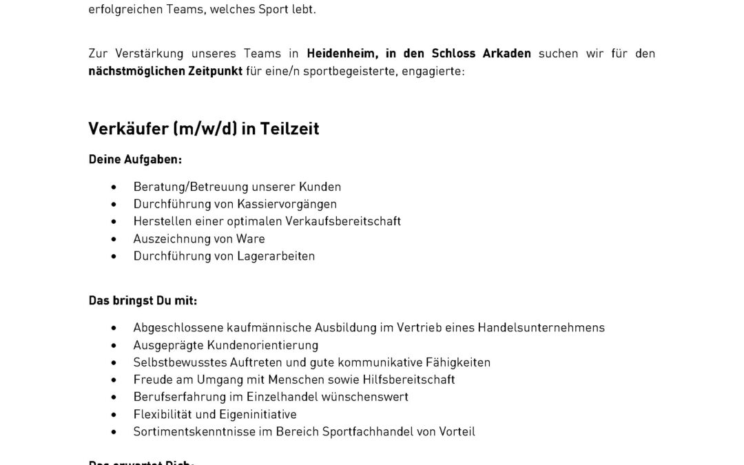Instersport sucht Verkäufer (m/w/d)