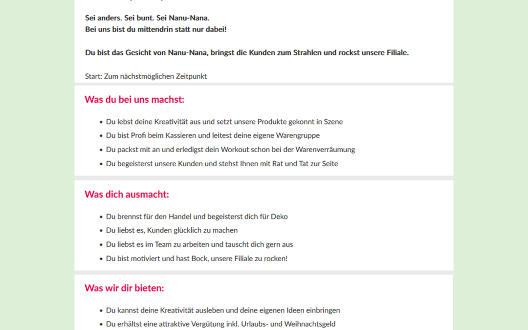 Nanu Nana sucht Verstärkung